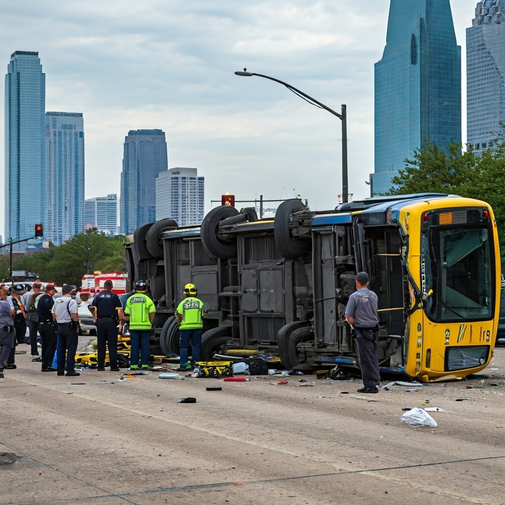 a bus crashed into a road