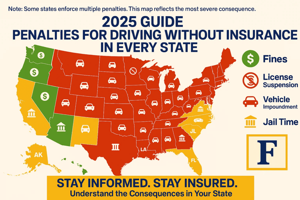 Most severe penalties for driving without insurance by state