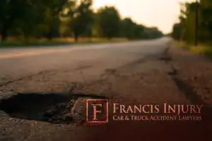 Escena del bache en una carretera de Texas