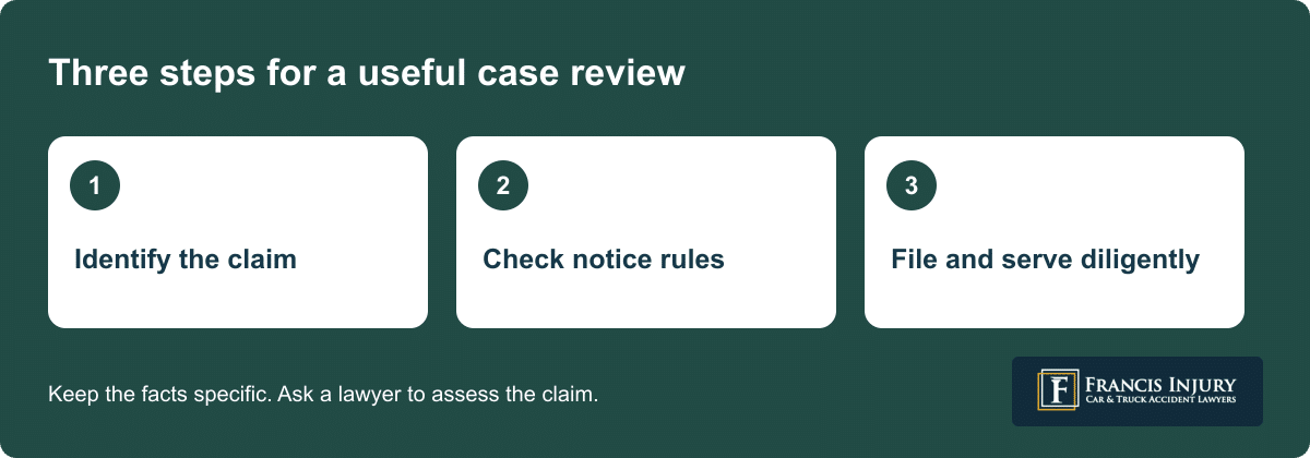 Texas car accident statute of limitations review: identify the claim, check notice rules, file and serve diligently