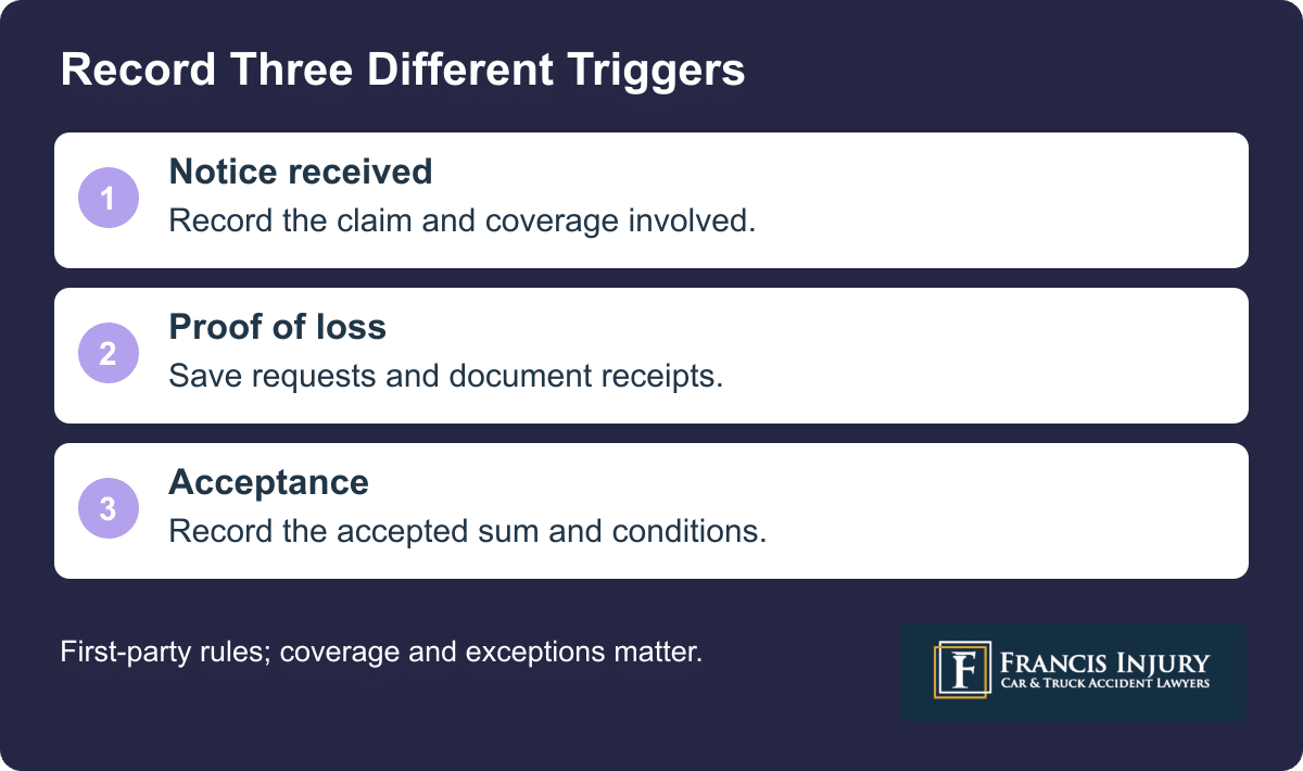Texas insurance claim deadlines: record notice, documents and acceptance dates