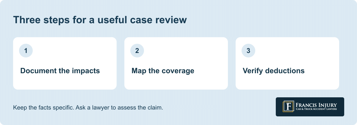 Who pays for a rear-end collision: document the impacts, map the coverage, verify deductions